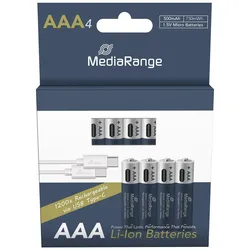 MediaRange USB-Akkus mit Ladekabel Micro AAA 500 mAh, 4 St.