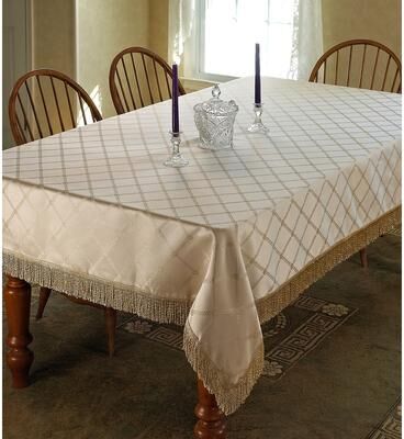 Violet Linen Diamond Damask Design Fringes Tablecloth