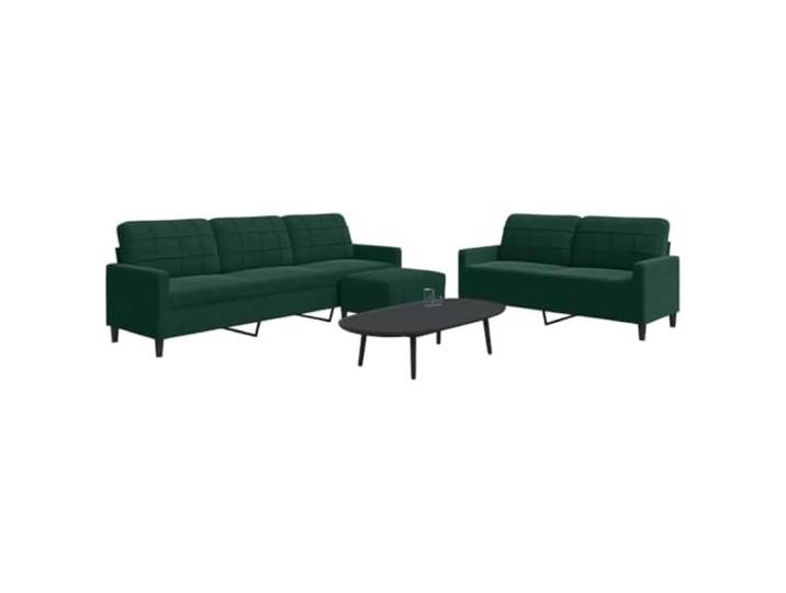 HEFZGDB 3-TLG. Sofagarnitur mit Kissen Dunkelgrün Samt – Weiches Velours Sofa mit Metallgestell, Bequeme Polsterung und Vielseitiger Hocker für Wohnzimmer, Langlebige Qualität