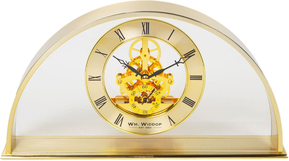 Wm Widdop Roman Numeral Metal Quartz movement / Crystal Tabletop Clock Gold 14cm H X 27cm W X 6.5cm D