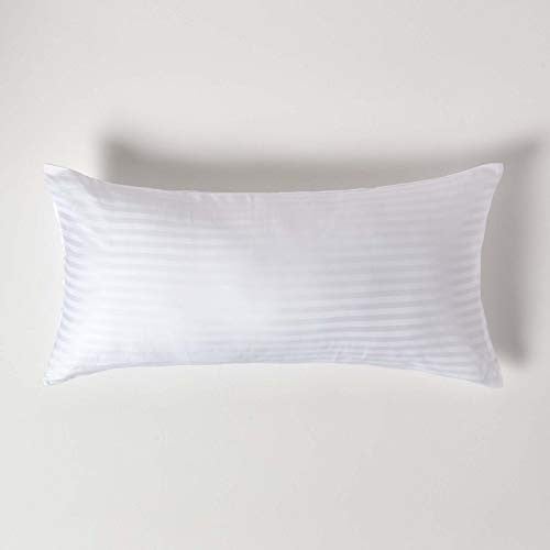 Homescapes Witte Egyptische Katoenen Kussensloop met Streep en Ritssluiting, 40 x 80 cm