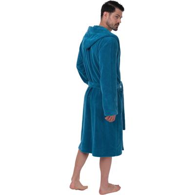 Herrenbademantel WEWO FASHION "1106" Gr. XL, blau (petrol), L:120cm, Velours, Hausmäntel, kuschelig leicht