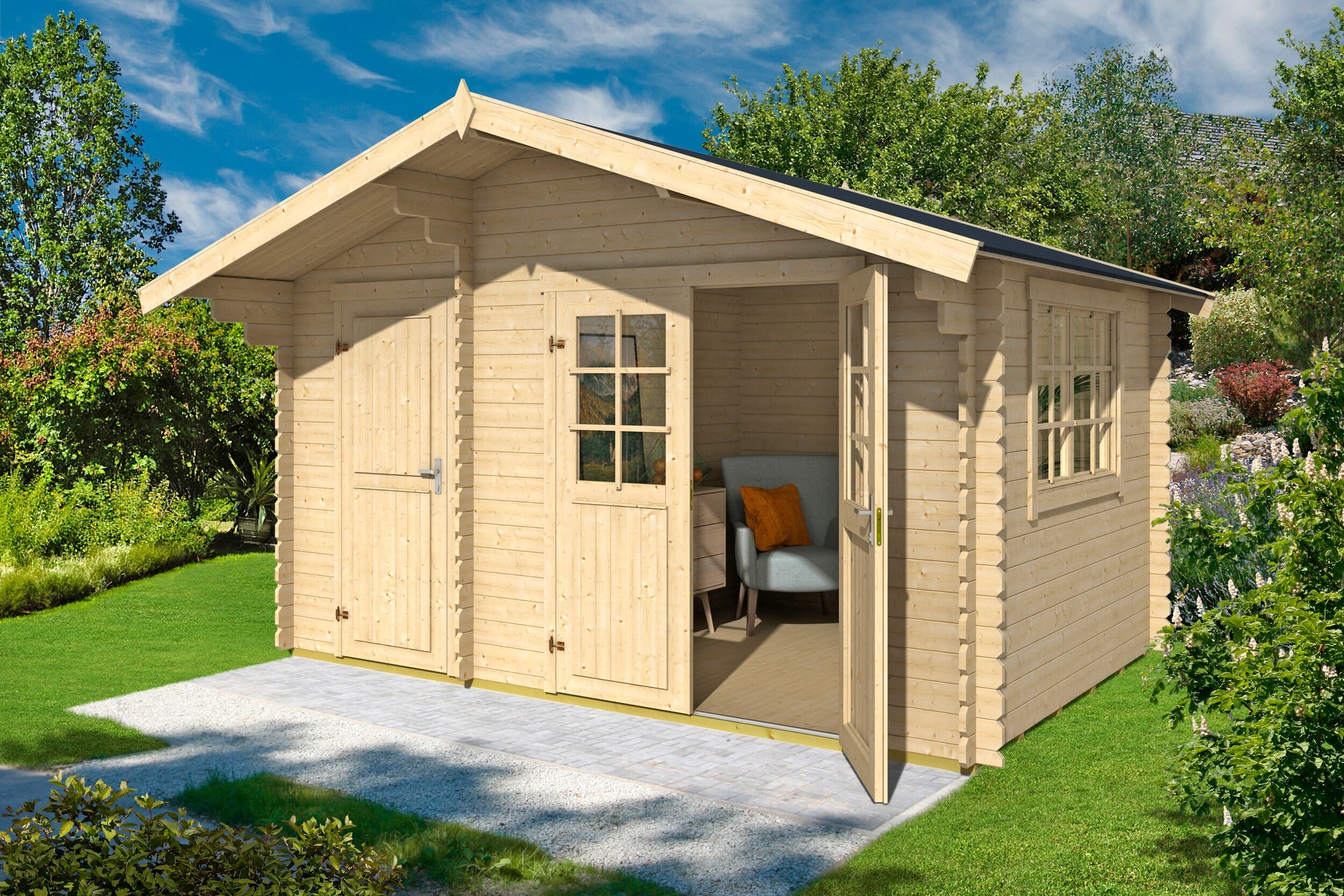 Gartenhaus LASITA MAJA "Belmont 1", beige (naturbelassen), Fußboden im Gartenhaus, ohne Dacheindeckung, Massivholz, Gartenhäuser, Gartenhaus