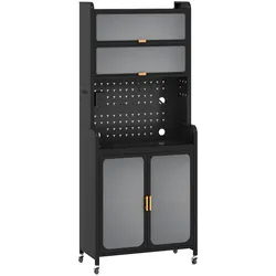 COSTWAY Küchenschrank mit Rollen, 192 cm, Küchenregal mit Arbeitsplatte, PC-Türen mit Scharnieren, schwarz