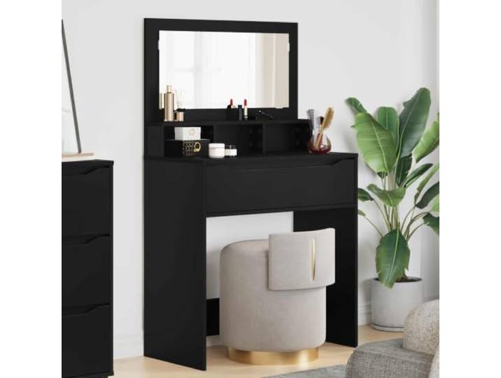 Schminktisch, schwarz, 80 x 39,6 x 135 cm, für Schlafzimmer Holzwerkzeug, Schubladen mit Kugelschienen, Aufbewahrung von Schönheit und Schmuck, minimalistisches Design, Wandbefestigung