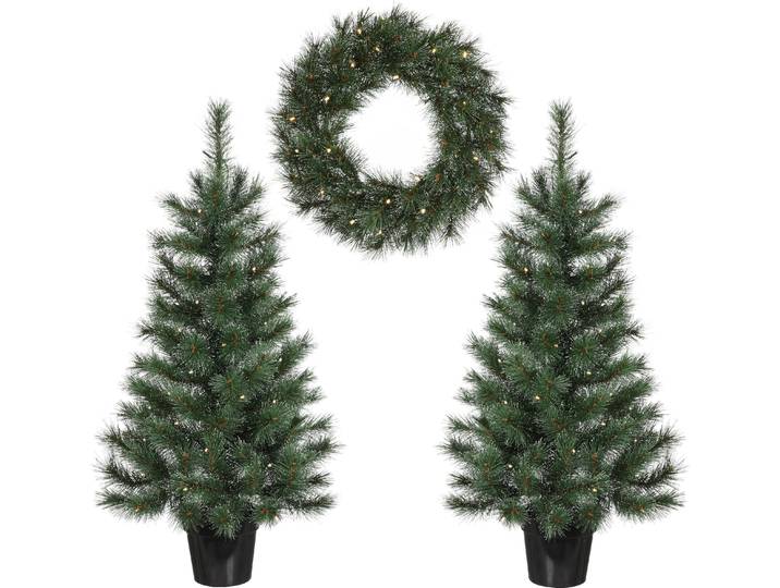 Black Box Trees Glendon Set de 2 sapins de Noël et 1 couronne avec éclairage LED - Vert