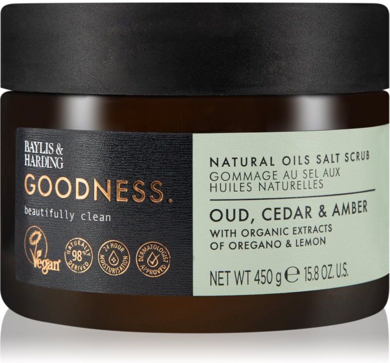 Baylis & Harding Goodness Oud, Cedar & Amber Salz-Peeling für den Körper 450 g