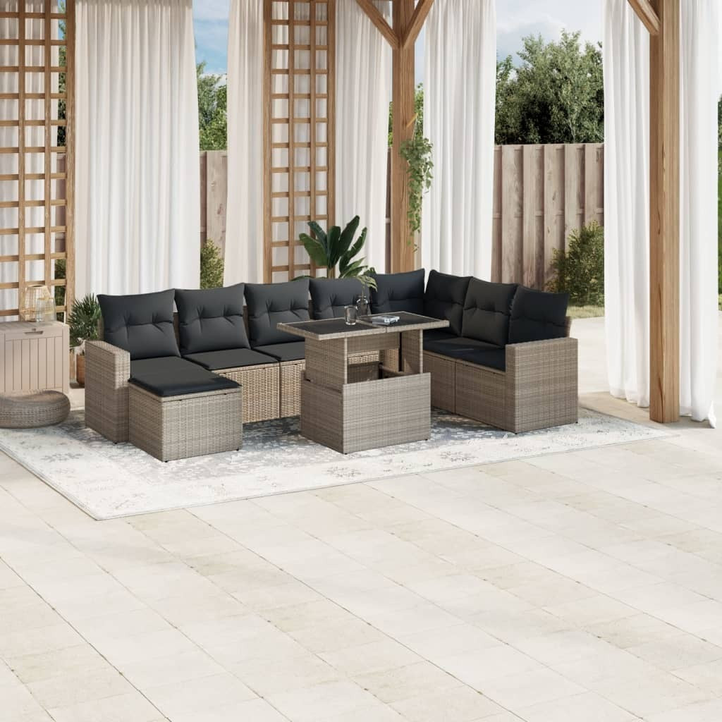 Prolenta 9-delige tuinmeubelset met sofa en kussens, lichtgrijs