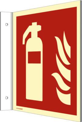 moedel Fahnenschild "Feuerlöscher", nach DIN EN ISO 7010 F001, Kunststoff, langnachleuchtend, B 200 x H 200 mm