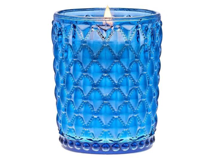Duftkerze im Glas mit Holzdocht 500g Meeresbrise, Blau, Paraffin, 16.7 cm, Dekoration, Kerzen & Kerzenhalter, Duftkerzen