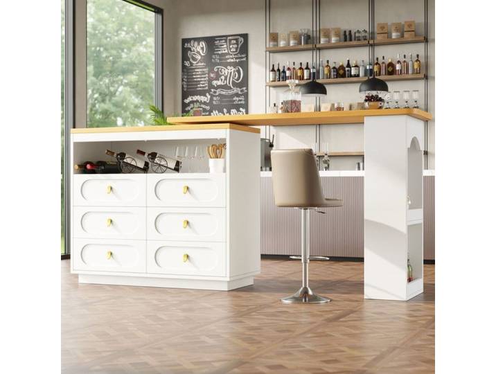 Table de bar extensible rotative à 360° table de bistrot avec espace de rangement tiroirs support à