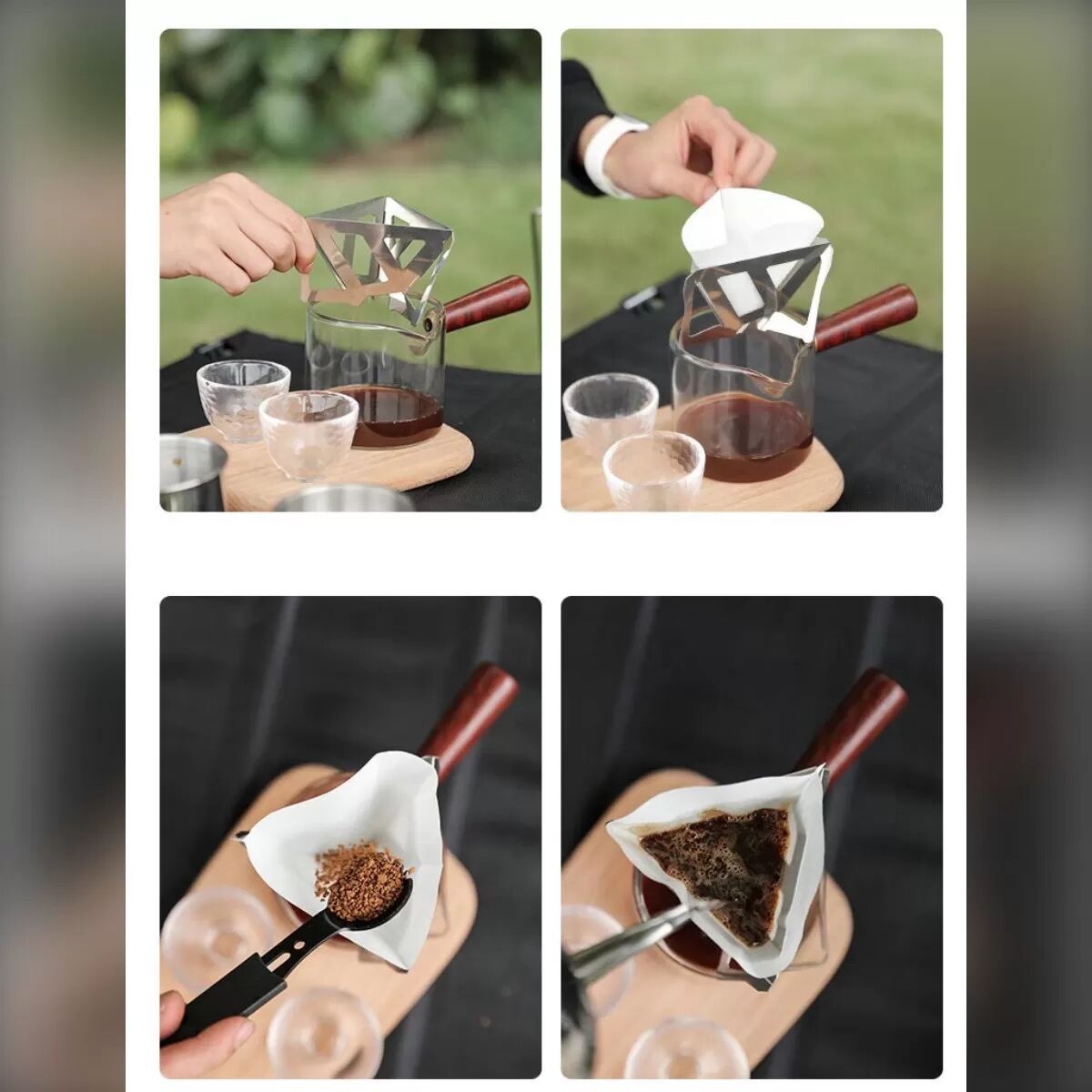 INF Tragbarer Edelstahl Kaffeefilterhalter — Faltbarer modularer dreiteiliger Pour-Over Ständer mit Aufbewahrungstasche