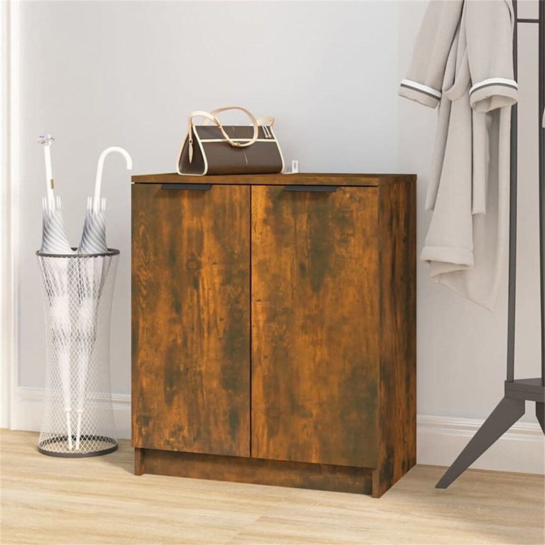 Latitude Run Shoe Cabinet Engineered Wood Hall Shoe Holder Cupboard Organiser Shelf Smoked Oak