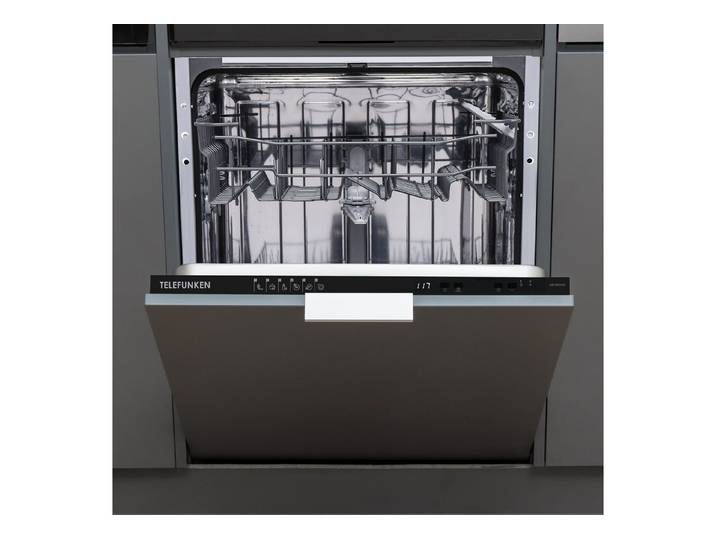 Telefunken vollintegrierbarer Geschirrspüler GEV6012D, 12 l, 12 Maßgedecke, Einbau Spülmaschine vollintegriert 60 cm, 12 Gedecke, AquaStop, 45 dB