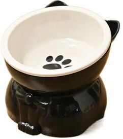 Inspired Living Slanted Ceramic Cat Bowl Non Slip Elevated Pet Feeder black