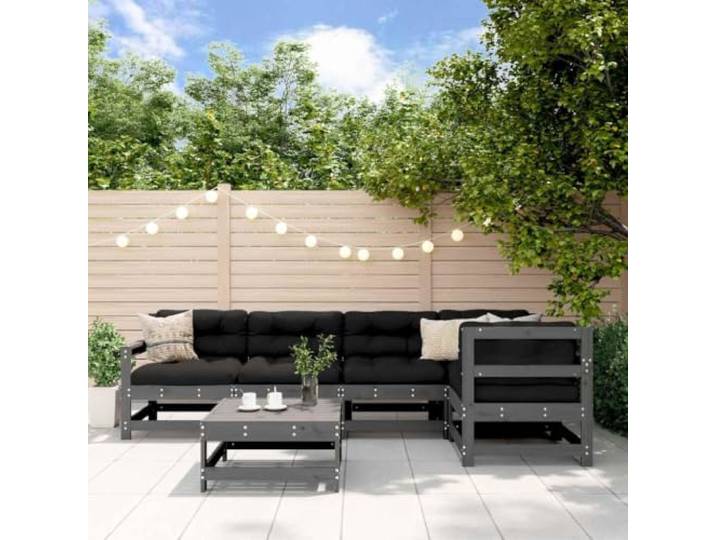 WDGJJFECNMUEHI Pin massif Design Lattes Jardin Patio terrasse Gris 6 Pieces Salon de jardin 6 pieces Gris Bois de pin massif Modulable Canape d'exterieur avec Repose-pieds pour Terrasse Patio