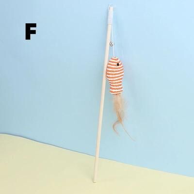 Uplift Treasures Wooden Cat Teaser Wand With Feather And Bell Toy f
