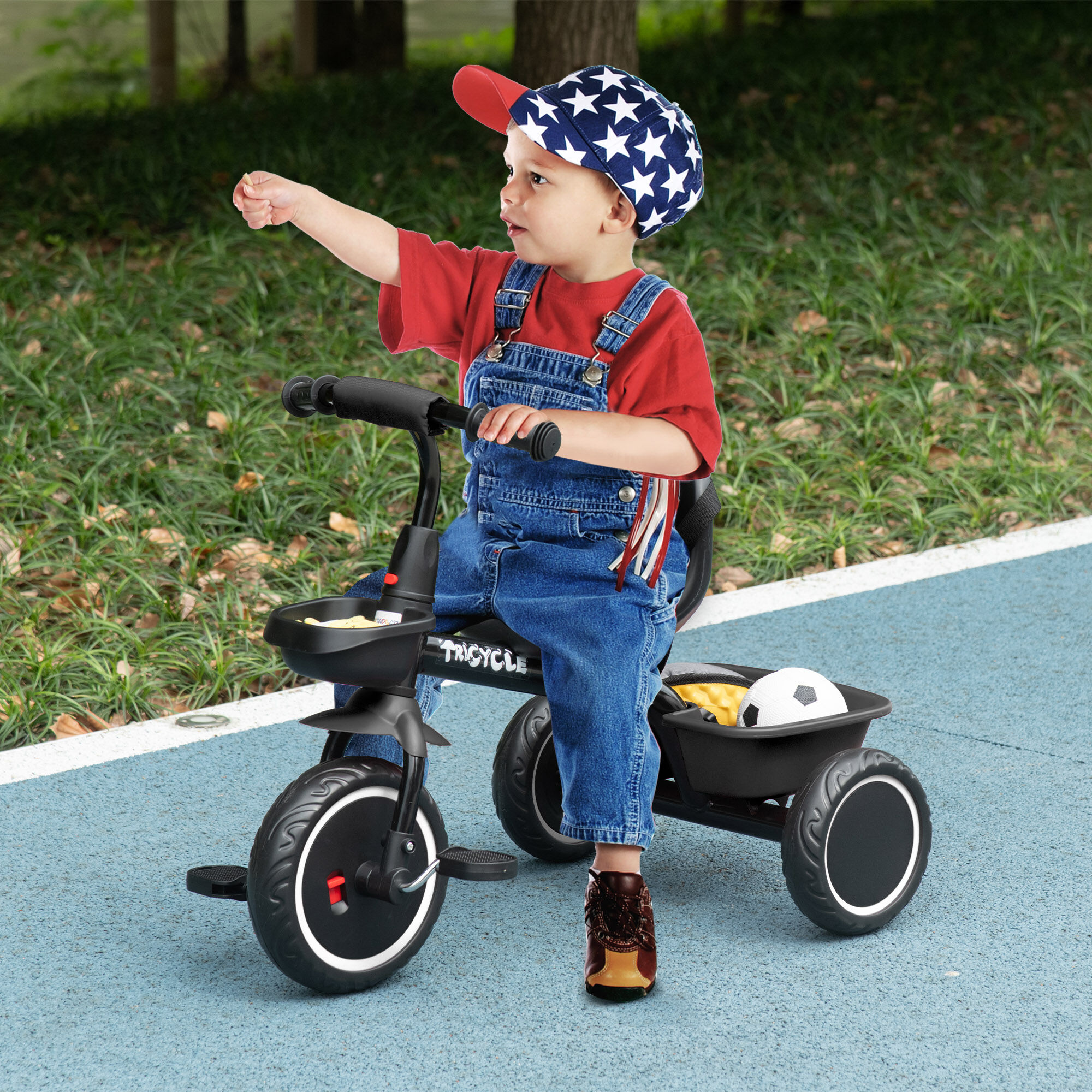 Altro Triciclo Per Bambini 2-5 Anni Con Seduta Regolabile, Bicicletta Per Bambini Con Cestino E Parafango, Nero