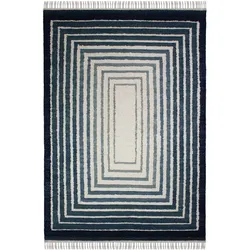 WOLLTEPPICH handgewebt FROND, geometrisch, Blau, 160 x 230 cm