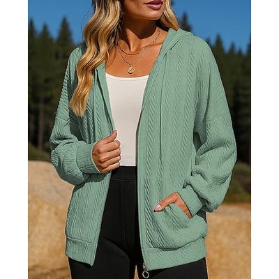 Damen Einfarbig Jacke mit durchgehendem Reißverschluss Kapuzenpullover Tasche Langarm Oberteil Athleisure Herbst Mode Training Outdoor Laufen Sportbekleidung Sportkleidung Schwarz Weiß Rosa