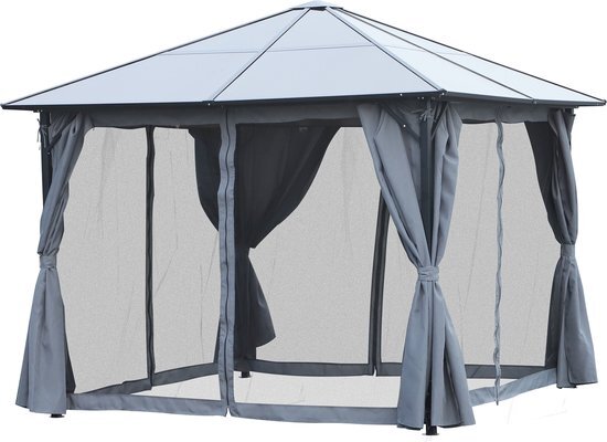 Outsunny Pavillon Gartenpavillon Partyzelt inkl. Seitenteile PC-Dach Aluminium 3 x 3 m 84C-048