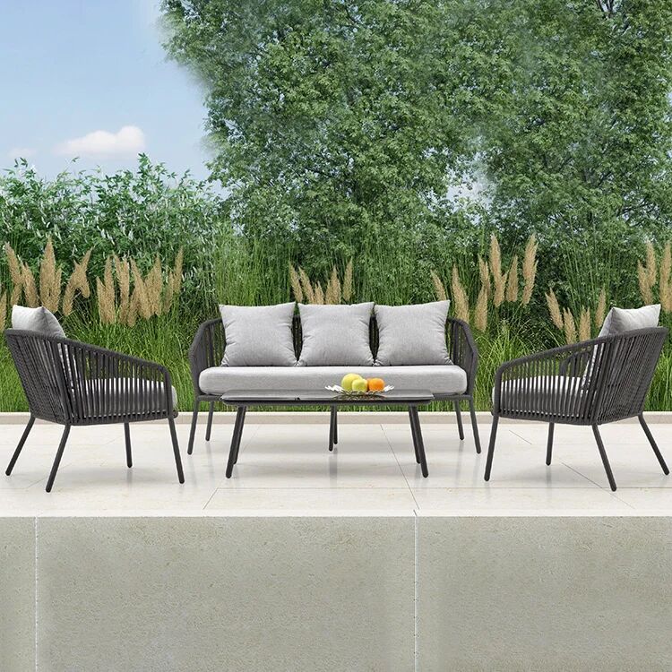 garneroarredamenti Set da giardino divano, poltrona, tavolino in vetro grigio Dalian