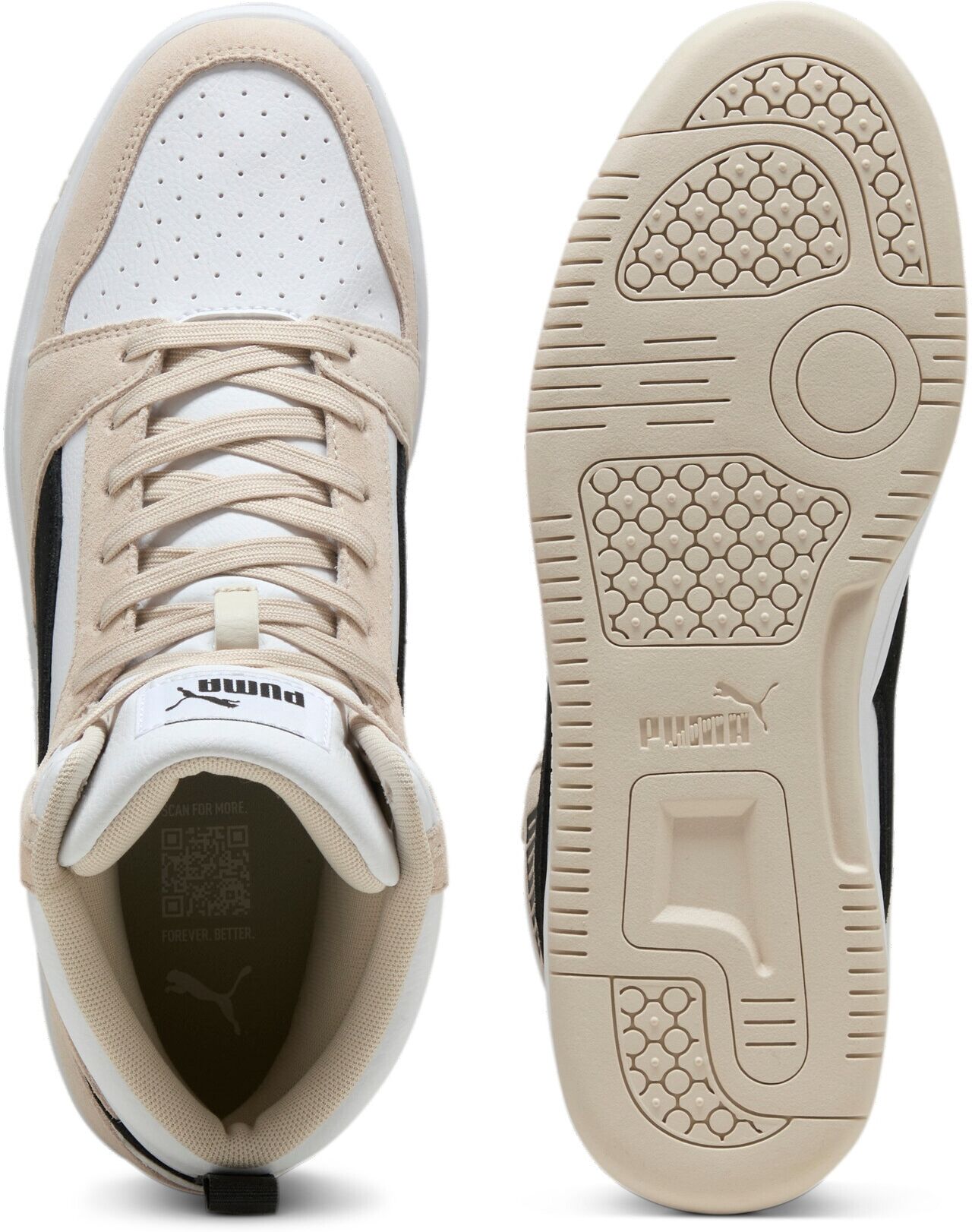 Sneaker PUMA "REBOUND V6 SD", Damen, Gr. 37, Textil, weiss (alpine snow, puma schwarz, puma weiß), Leder, mehrfarbig, Schuhe Sneaker, knöchelhoher Schnitt, mit Schnürverschluss alpine snow, puma schwarz, puma weiß 37, Textil