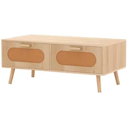 Helloshop26 - Rechteckiger Couchtisch 100 x 50 x 41 cm mit 2 Schubladen im Bohème-Stil aus Naturholz 20_0013771