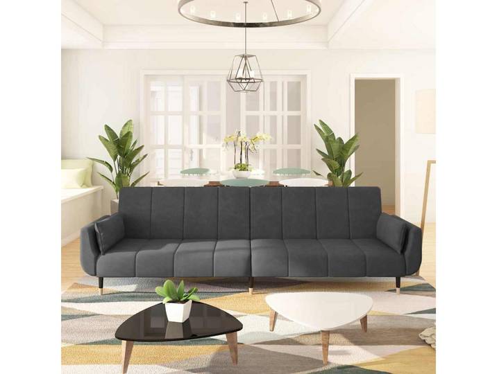 vidaXL Sofa vidaXL Schlafsofa 2-Sitzer mit 2 Kissen Dunkelgrau Samt