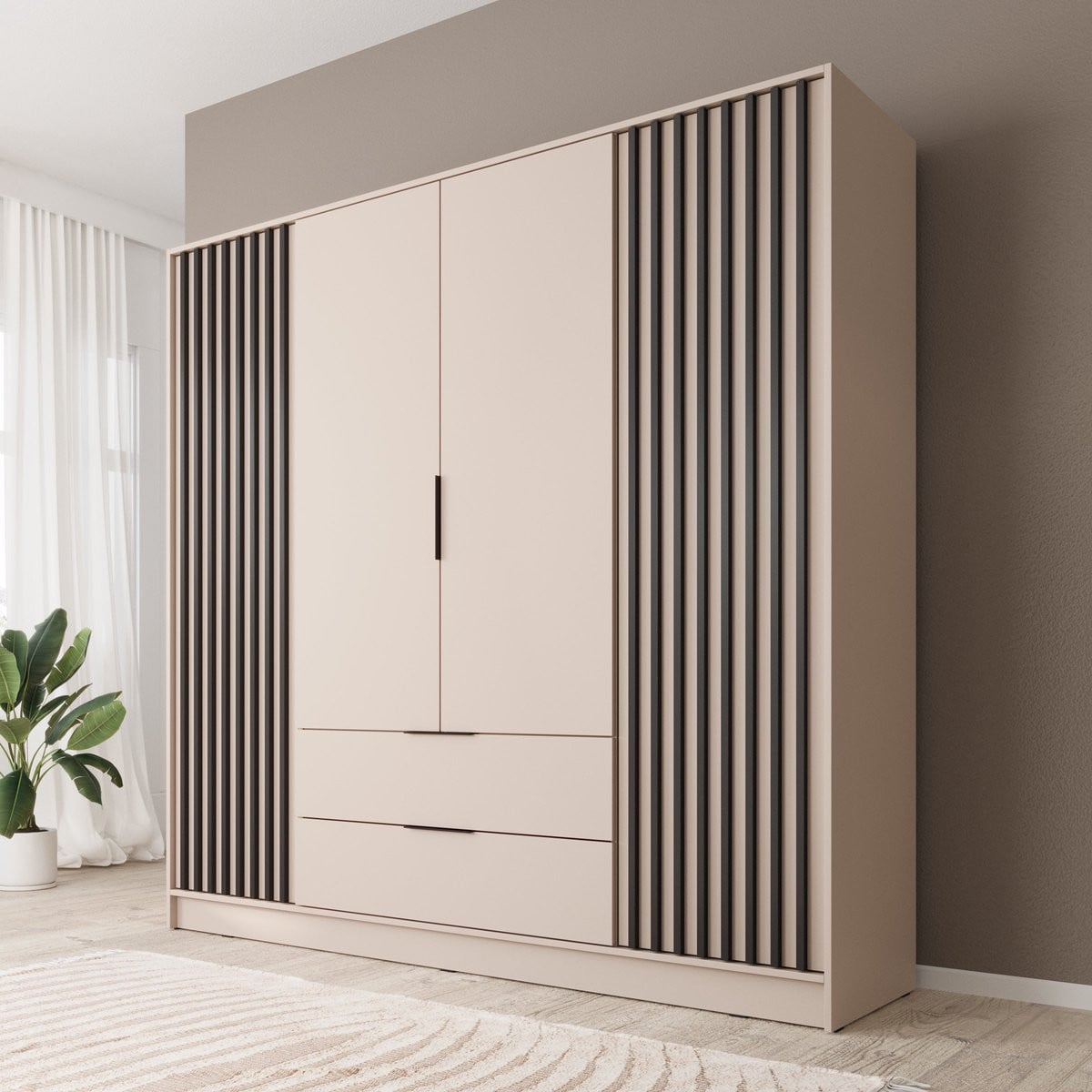 Meubella Kledingkast Nairobi Beige Zwart 206 cm