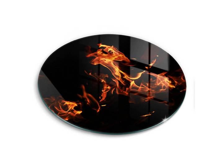 Wallfluent Glasplatte Ø 40 cm Feuerflamme, Orange, Glas, Rund, 40x40 cm, Küchenzubehör, Schneidebretter