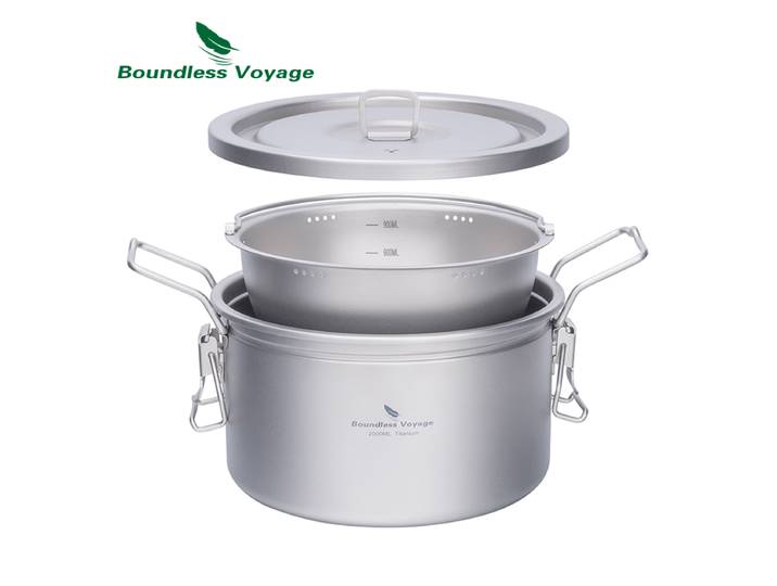 Boundless Voyage Camping Pot en titane cuiseur à soupe de riz ultraléger cuiseur multifonctionnel extérieur Portable ustensiles de cuisine à feu ouvert