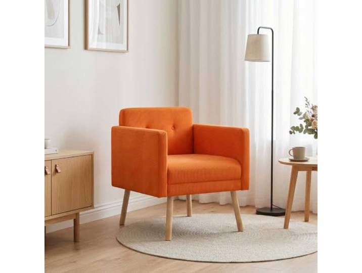 Akzentstuhl Orange Cordstoff Einzelsessel mit Armlehnen Wohn- oder Schlafzimmer, Holzwerkstoffrahmen, Schaumstoffpolsterung, Cord-Gewebe