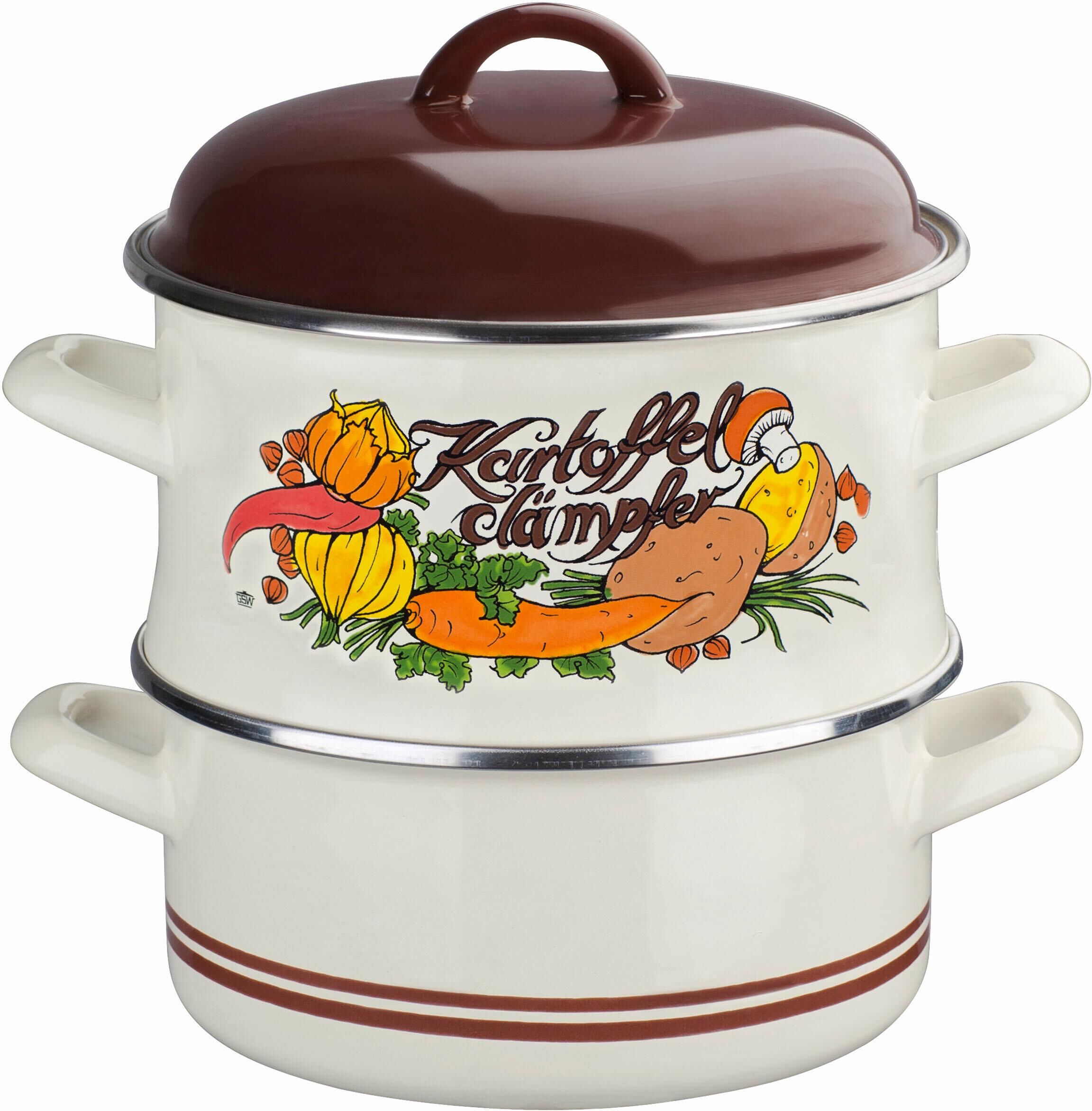 Dampfgartopf GSW, braun (weiß, braun), Ø:18cm, Töpfe, Dampfgartopf, Dampfkochtopf, Induktion