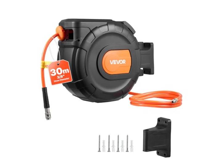 VEVOR Enrouleur Tuyau Air Comprimé 30 m x 9\,5 mm Dévidoir Tuyaux Compresseur Air Pression Max 20\,7 bar Enrouleur Fermé Automatique Tuyaux PVC\, Fixation Murale Pivotante à 180°\, Tuyau d'Arrivée 2 m