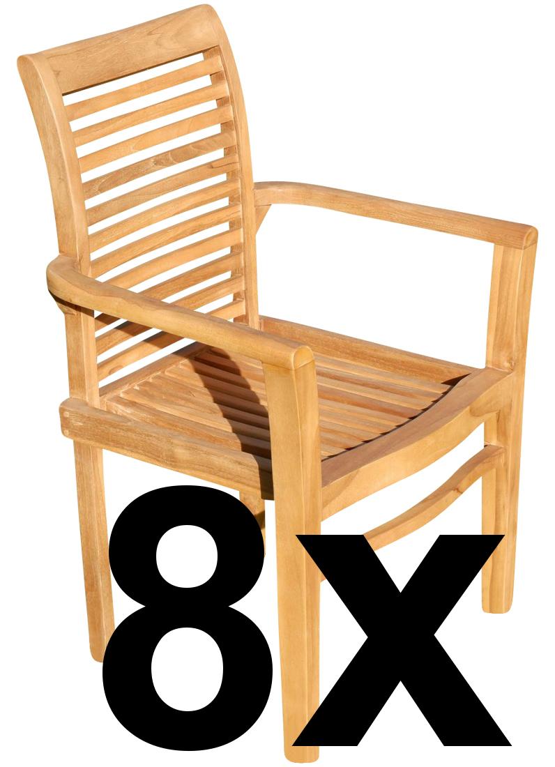 8Stk ECHT TEAK Design Gartensessel Gartenstuhl Sessel Holzsessel Gartenmöbel Holz sehr robust Modell: 8x ALPEN
