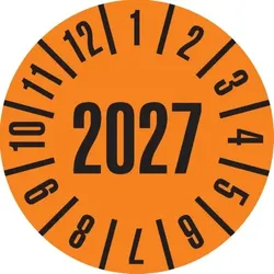 Dreifke® Prüfplakette 2027, orange, Dokumentenfolie, selbstklebend, Ø 35mm, 60 Stk.