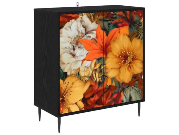 Kaorsrow Sideboard GENNEP Kommode Schwarz Eichen-Optik 69 x 33 x 76 cm Moderne Anrichte aus Holzwerkstoff mit 2 Türen und Fach für Wohnzimmer und Esszimmer.