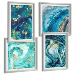 BILDER SET 4er Set - 50x50 cm & 40x60 cm Silberner Rahmen - Abstraktionen dekorativer Malerei