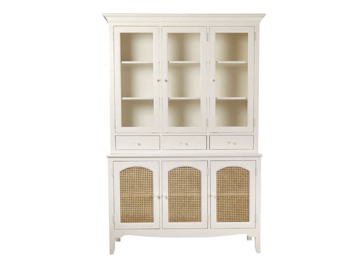 Cremefarbenes Sideboard mit Rattanbespannung, L 123 cm