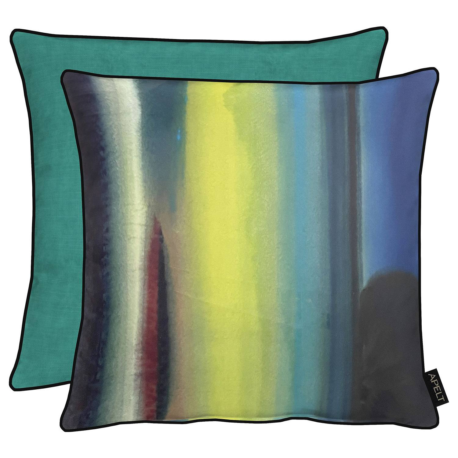 home24 Kussensloop Flynn II groen/blauw met grafisch patroon, 46 x 46 cm