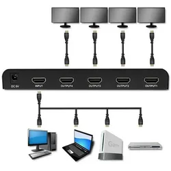Qoltec 51799 Aktiver HDMI-Splitter 4 x HDMI 4K x 2K 6 Gbit/s 60Hz, Switch Box