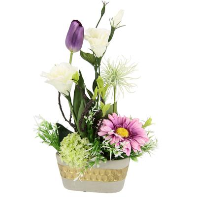 Kunstblume I.GE.A. "Arrangement Ranunkel/Lysianthus", lila (violett, hell), B:25cm H:37cm L:21cm, Kunstpflanzen, Pflanzschale aus Rinde mit Moos