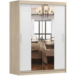 SCHWEBETÜRENSCHRANK Vista 01 Sonoma Eiche/Weiß mit Spiegel, ohne LED Beleuchtung 150cm