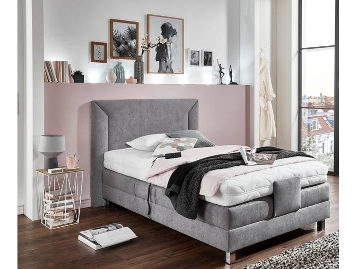 Boxbett, Mikrovelours, Hellgrau, 134×214 cm, Elektrisch Verstellbar, WESTFALIA SCHLAFKOMFORT