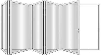"KaMic Elite-Fold 144"" x 96"" 5-Panel Aluminum Folding Door in White with Hidden Hinges & Rollers, Folded Out From Right To Left"