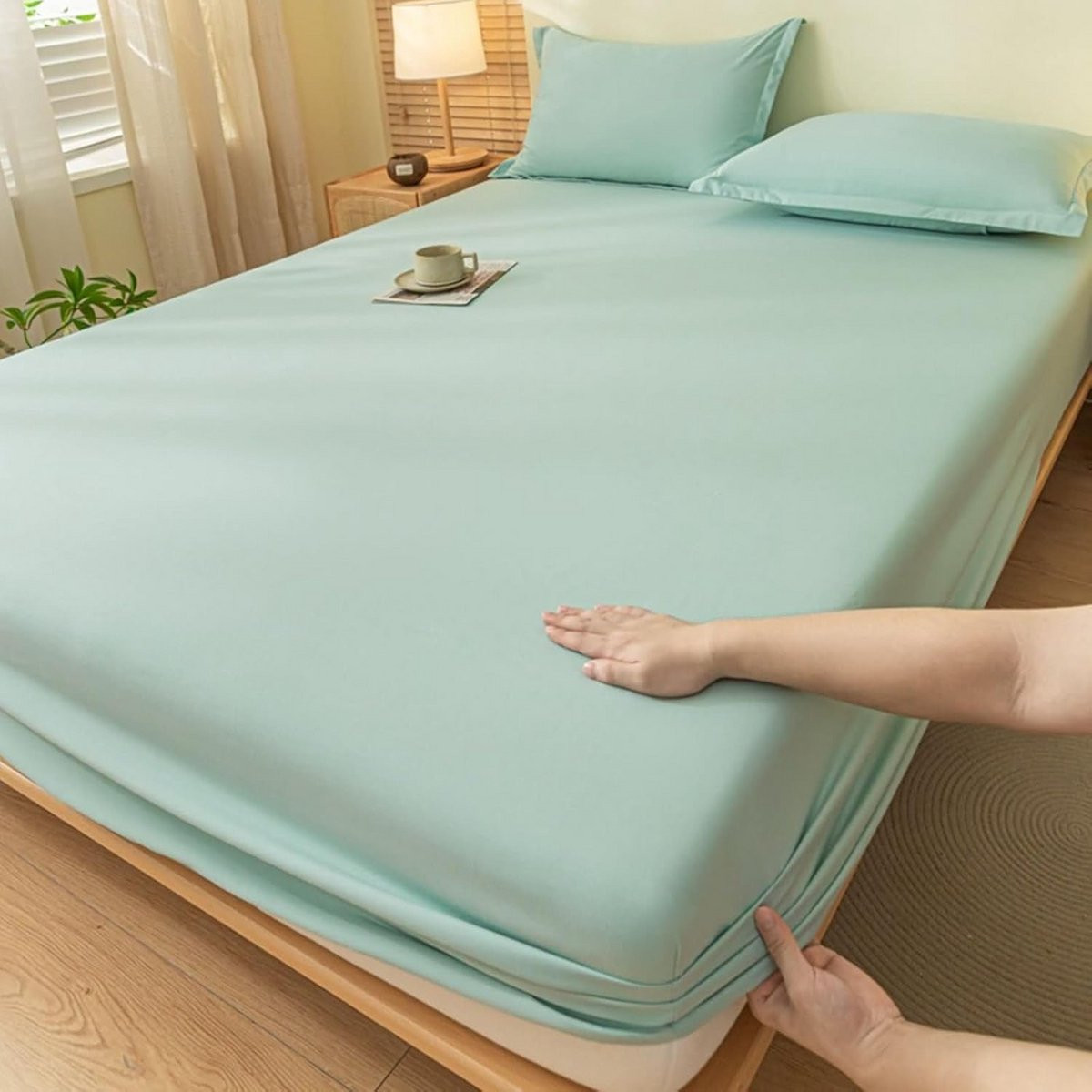 Merkloos Elastisch Hoeslaken voor Boxspring, Effen Groen, 180x220 cm