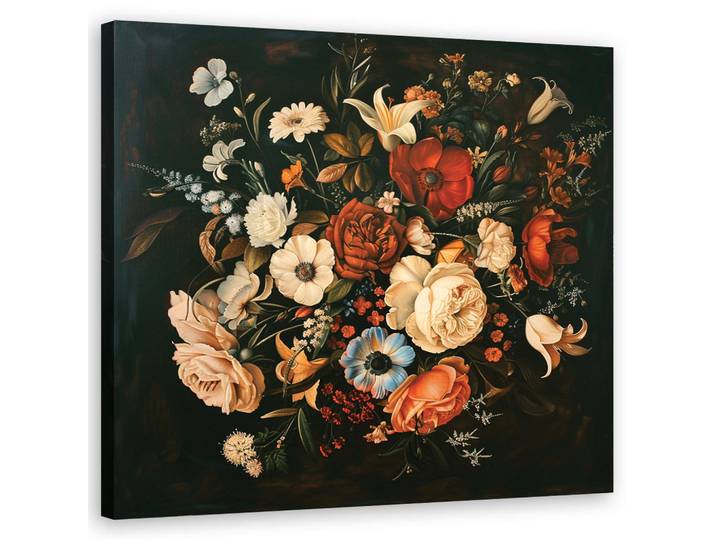 Feeby Wandbild retro vintage blumen, Beige, Floral, Rechteckig, 50x50 cm, Bilder & Rahmen, Bilder, Leinwandbilder
