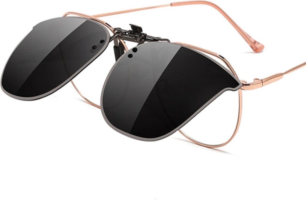 INF Polarisierte Clip-On Flip-Up Sonnenbrille mit Reißverschlusstasche – Edelstahl, Silikon, TAC-Linsen, Mehrfarbig Schwarz+Grau