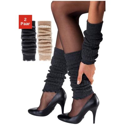 Beinstulpen LAVANA "gestrickte Beinwärmer und Armstulpen für Ballett, Tanz, Sport", Damen, bunt (schwarz, beige), Strick, Wolle, meliert, Stulpen, mit 30% Wolle, gerippt, bequem und warm